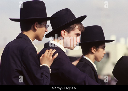 Young ultra orthodox religious Jews in traditional clothing Israel Stock Photo