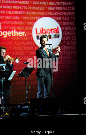 Toronto, Canada. 25th January 2013. Jazz musician Matt Dusk performs during a tribute to retiring Ontario Premier Dalton McGuinty. The ruling provincial Liberal party is meeting 25 Jan at the Maple Leaf Gardens to vote for a successor to Current Ontario Premier Dalton McGuinty. Credit:  Victor Biro / Alamy Live News Stock Photo