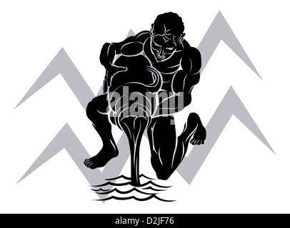Illustration of Aquarius the water bearer or carrier zodiac horoscope astrology sign Stock Photo