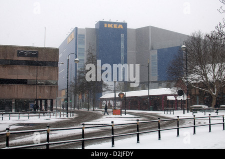 Ikea store in snowy weather, Coventry, UK Stock Photo