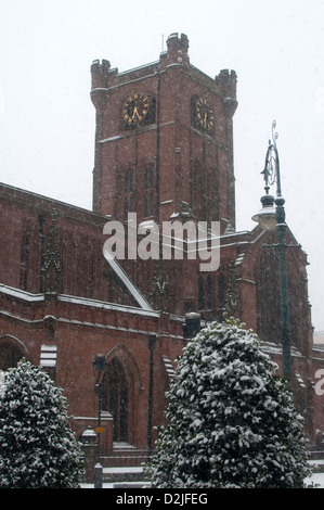 St. John the Baptist Church in snowy weather, Coventry, UK Stock Photo