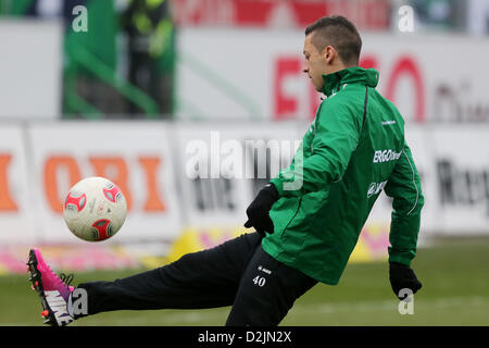 Fuerth, Germany. 26th January 2013. Fuerth's new player Nikola Djurdjic warms up before the Bundesliga soccer match between SpVgg Greuther Fuerth and FSV Mainz 05 at Trolli Arena in Fuerth, Germany. Credit:  dpa picture alliance / Alamy Live News Stock Photo