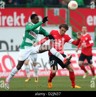 Fuerth, Germany. 26th January 2013. Mainz's Nicolai Mueller (R) vies for the ball with Fuerth's Abdul Rahman Baba during the Bundesliga soccer match between SpVgg Greuther Fuerth and FSV Mainz 05 at Trolli Arena. Credit:  dpa picture alliance / Alamy Live News Stock Photo