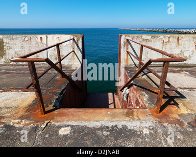 Helgoland, Germany, stairs to the quay of the port of the island dune Stock Photo