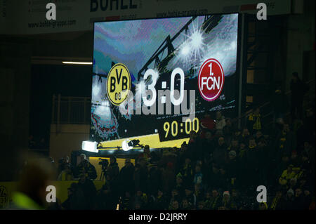 Endstand auf der Anzeigetafel,  Fussball 1. Bundesliga, 19. Spieltag, Borussia Dortmund (DO) - 1.FC Nuernberg (N) 3:0 am 25.01.2013 in Dortmund / Deutschland; Stock Photo