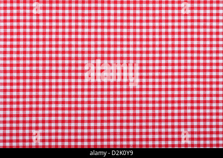 red checkered fabric closeup , tablecloth texture Stock Photo