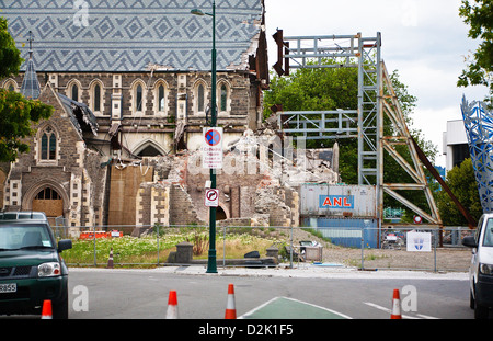 Christchurch City Cathedral badly damaged in the February 2011 earthquake, Canterbury, South Island, New Zealand Stock Photo