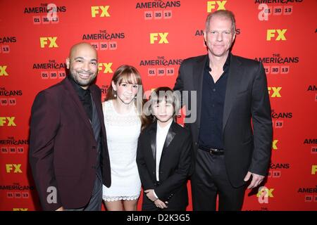 Maximiliano Hernandez, Holly Taylor, Keidrich Sellati, Noah Emmerich at arrivals for THE AMERICANS Series Premiere on FX, Directors Guild of America (DGA) Theater, New York, NY January 26, 2013. Photo By: Andres Otero/Everett Collection/Alamy Live News Stock Photo