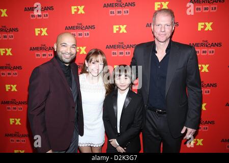 Maximiliano Hernandez, Holly Taylor, Keidrich Sellati, Noah Emmerich at arrivals for THE AMERICANS Series Premiere on FX, Directors Guild of America (DGA) Theater, New York, NY January 26, 2013. Photo By: Andres Otero/Everett Collection/Alamy Live News Stock Photo