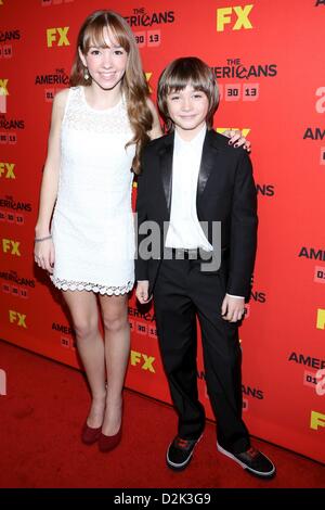 Holly Taylor, Keidrich Sellati at arrivals for THE AMERICANS Series Premiere on FX, Directors Guild of America (DGA) Theater, New York, NY January 26, 2013. Photo By: Andres Otero/Everett Collection/Alamy Live News Stock Photo