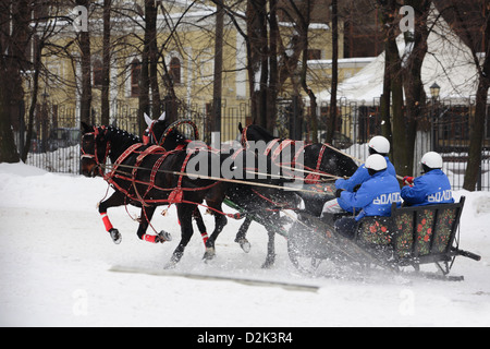 Russian Troika driving competitions in Moscow Stock Photo