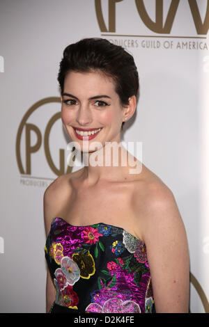 US actress Anne Hathaway arrives at the 24th annual Producers Guild Awards at Hotel Beverly Hills in Beverly Hills, USA, 26 January 2013. Photo: Hubert Boesl/dpa/Alamy Live News/Alamy Live News Stock Photo