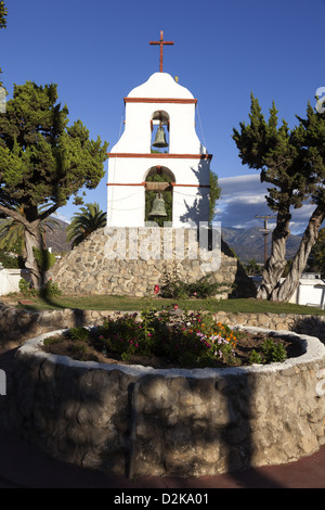 The white bell tower or campanile, part of the Mission San Antonio de Pala Mission Stock Photo