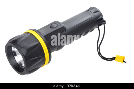 black electric pocket flashlight, isolated on white Stock Photo
