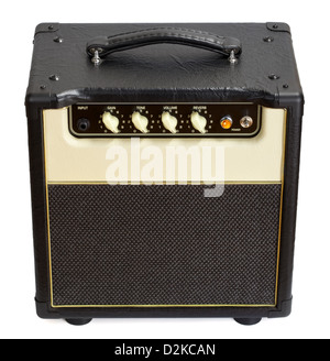 black vintage guitar amplifier isolated on white Stock Photo