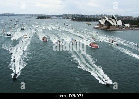 Jan. 26, 2013 - Sydney, Australia - January 26, 2013 - Sydney, Australia -Dozens of ferry was participate Ferrython, a massive ferry race that goes around Shark Island and back to the finishing line under Sydney Harbour Bridge, as a part of celebrating Australia Day, on January 26,2013 in Sydney, Australia. Australia Day, formerly known as Foundation Day, is the official national day of Australia and is celebrated annually on January 26 to commemorate the arrival of the first fleet to Sydney in 1788. Australia Day today is a celebration of diversity and tolerance in Australian society. (Credit Stock Photo