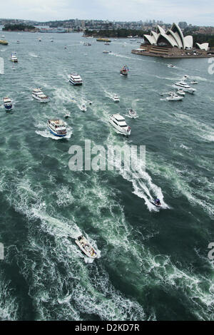 Jan. 26, 2013 - Sydney, Australia - January 26, 2013 - Sydney, Australia -Dozens of ferry was participate Ferrython, a massive ferry race that goes around Shark Island and back to the finishing line under Sydney Harbour Bridge, as a part of celebrating Australia Day, on January 26,2013 in Sydney, Australia. Australia Day, formerly known as Foundation Day, is the official national day of Australia and is celebrated annually on January 26 to commemorate the arrival of the first fleet to Sydney in 1788. Australia Day today is a celebration of diversity and tolerance in Australian society. (Credit Stock Photo