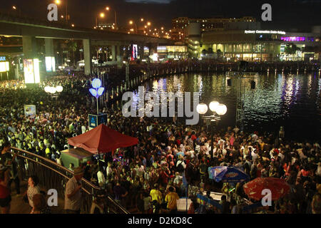 Jan. 26, 2013 - Sydney, Australia - January 26, 2013 - Sydney, Australia - Crowd celebrating Australia Day at Darling Harbour Sydney on January 26,2013 in Sydney, Australia. Australia Day, formerly known as Foundation Day, is the official national day of Australia and is celebrated annually on January 26 to commemorate the arrival of the first fleet to Sydney in 1788. Australia Day today is a celebration of diversity and tolerance in Australian society. (Credit Image: © Sijori Images/ZUMAPRESS.com) Stock Photo