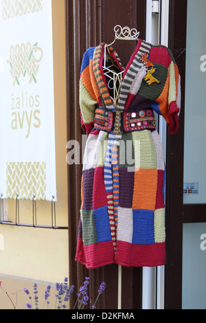 Knitted Garment Outside a Boutique in the Lithuanian city of Kaunas Stock Photo