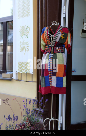 Knitted Garment Outside a Boutique in the Lithuanian city of Kaunas Stock Photo