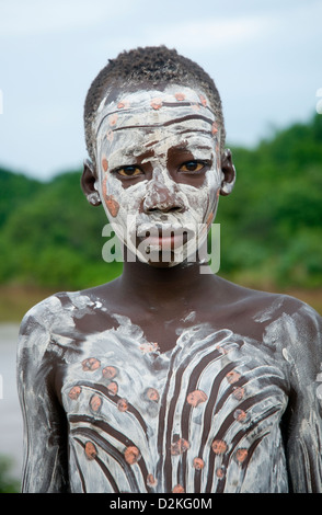 Portrait of painted Kara young man-close up Stock Photo