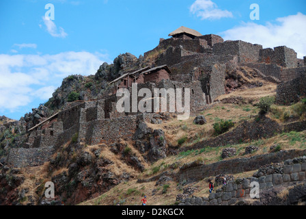 Inca fortress of Pisac above the Sacred Valley in Peru Stock Photo