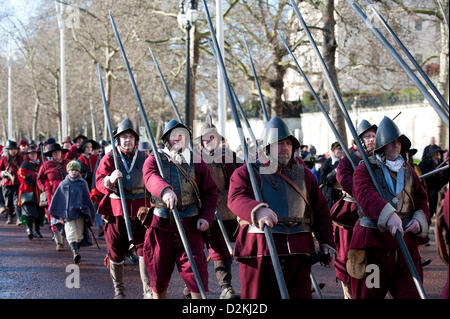 London, UK. 27th Jan, 2013. Members of the English Civil War Society gather in London  The English Civil War reenactors march to attend a service to commemorate the execution of King Charles I. Photographer: Gordon Scammell Stock Photo