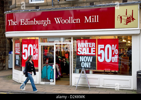 Edinburgh Woollen Mill shop, Market Square,  Hexham, Northumberland, England, UK Stock Photo