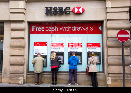 HSBC cashpoints, Grey Street, city centre,  Newcastle upon Tyne, Tyne and Wear, England, UK Stock Photo