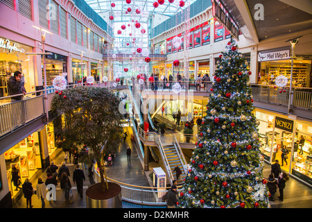 Shopping center Galerie Saint Lambert, with Christmass decoration. Liège, Wallonia, Belgium, Europe. Stock Photo