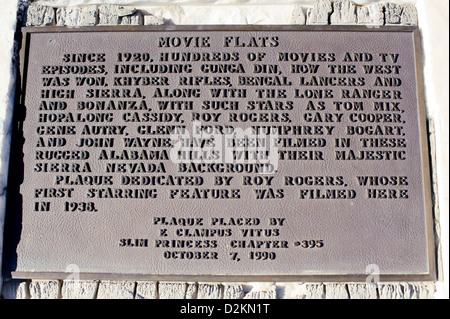 Plaque for the Movie Road in the Alabama Hills near Lone Pine, California, scene of many western movies Stock Photo