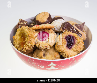 Festive bowl of holiday cookies on white Stock Photo