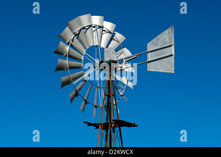 Top of a multi-bladed wind pump with a weather vane for pumping groundwater, Namaqualand, South Africa Stock Photo