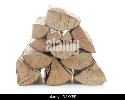 Pile of chopped beechwood shot on white Stock Photo