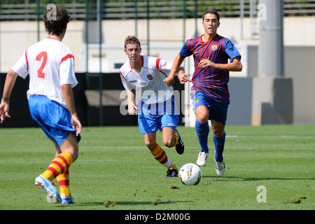 BARCELONA, SPAIN - SEP 11: Pol Calbet plays with F.C Barcelona youth team against Manlleu on September 11, 2011. Stock Photo