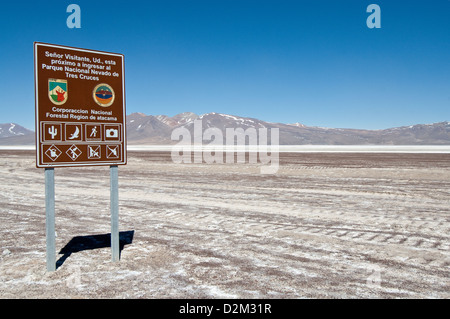 Tourist Information Board Nevado Tres Cruces National Park Atacama Region of Chile South America Stock Photo