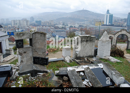 Old Jewish cemetery on Mount Trebevic which was occupied by Bosnian Serb snipers during the siege of Sarajevo. Stock Photo