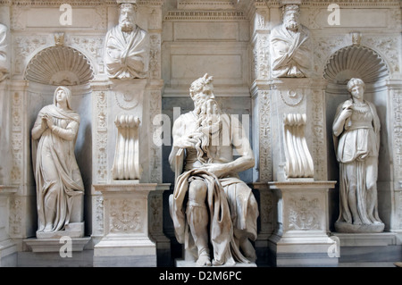 Rome Italy.  Michelangelo's famous masterpiece marble statue of Moses. San Pietro in Vincoli (Saint Peter in Chains) basilica. Stock Photo
