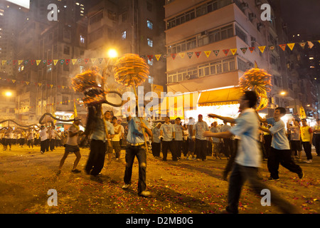 Tai Hang Fire Dragon Dance in Hong Kong Stock Photo