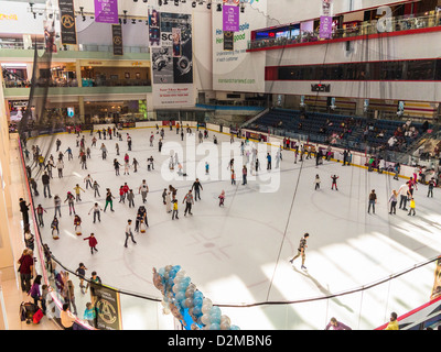 Ice Skating at Dubai Ice Rink inside Dubai Mall - The world's largest shopping centre Stock Photo