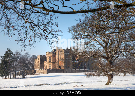 Raby Castle, Staindrop Darlington Durham England. Wintery panoramic view of stunning Mediaeval Castle and park lands. Stock Photo