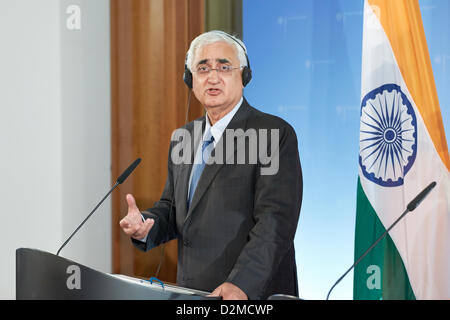 Berlin, Germany. 28th Jan, 2013. Salman Khurshid, Indian Foreign Minister meets German Foreign Minister Guido Westerwelle in Berlin. Stock Photo