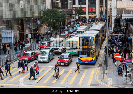 Traffic on the roads in downtown Hong Kong Stock Photo