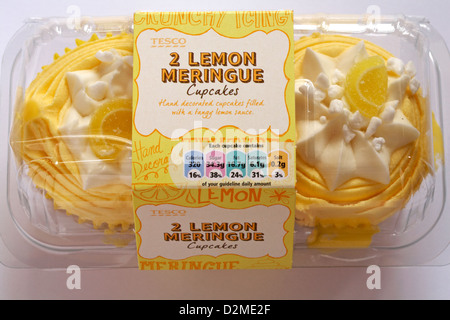 pack of Tesco 2 lemon meringue cupcakes isolated on white background Stock Photo