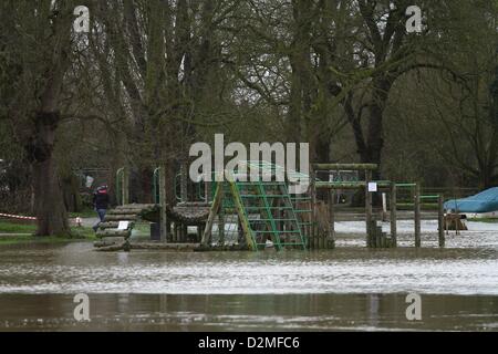 Godmanchester, Cambridgeshire, UK. 28th Jan, 2013.  A childrens playground is flooded in Godmanchester Cambridgeshire, after the River Great Ouse burst its banks.      Credit: Paul Marriott/Alamy Live News Stock Photo