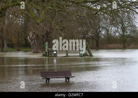 Godmanchester, Cambridgeshire, UK. 28th Jan, 2013.  A playground in flooded in Godmanchester Cambridgeshire, after the River Great Ouse burst its banks.      Credit: Paul Marriott/Alamy Live News Stock Photo