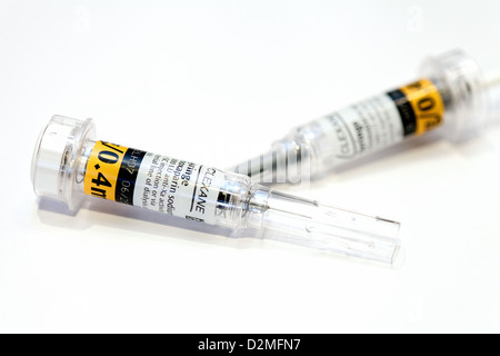 Syringes of Clexane for self injection for the prevention of DVT - deep vein thrombosis post op, UK Stock Photo