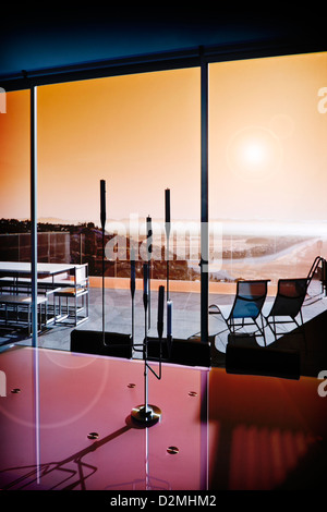 View from a window of a house. Modern architecture, Christchurch, Canterbury, South Island, New Zealand. Stock Photo