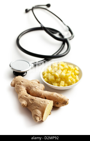 sliced ​​ginger root on white background Stock Photo