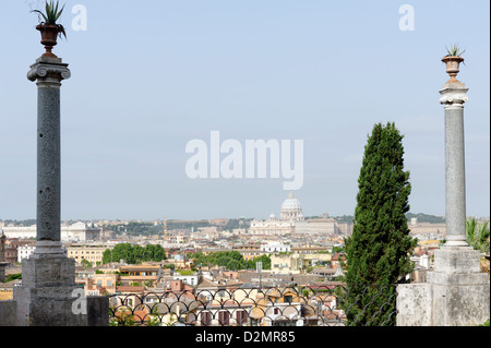 Rome. Italy. View from Pincio Pinician Hill of Rome skyline dominated by church domes and Basilica of Saint Peters and Vatican. Stock Photo